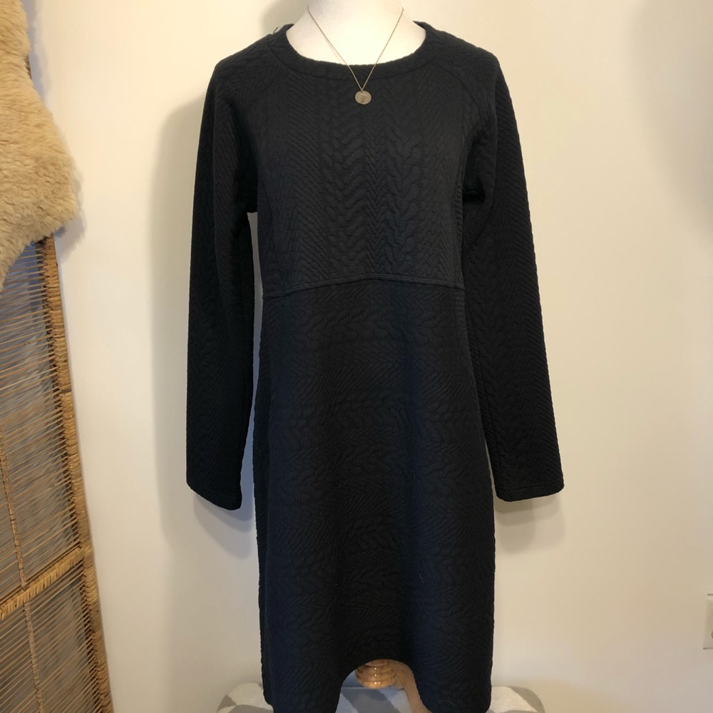PRANA Black Crewneck Knit Long Sleeve Dress-Size Large